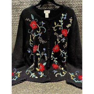 Gorgeous Holiday Sweater Women's 1XL Black Poinsettias Christmas
